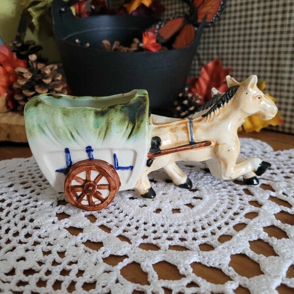 Occupied Japan Planter Horses & Cart - Picture 6 of 11